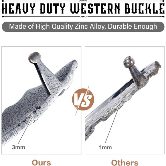 Unisex Silver Western Cowboy Belt Buckle - Texas Bull Skull Belt Buckle - Picture 5 of 6